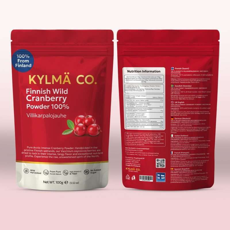 Kylmä Co. wild Nordic cranberry powder (Vaccinium oxycoccos), air-dried, aggressively tart, 100g